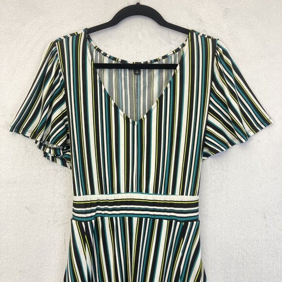 Torrid Midi Dress Womens 2 2X Black Teal Flowy Striped Short Sleeve Fit & Flare - Picture 3 of 14